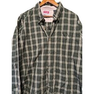 Wranger Wrinkle Resistant Green Tartan‎ Plaid Long Sleeve Button Down, 2XL
